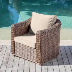 Outlet Salotto da giardino in resina intrecciata 4 posti 4 pezzi Calvi Seppia e tortora Salotto Da Giardino