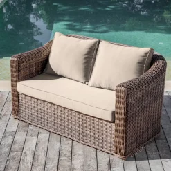 Outlet Salotto da giardino in resina intrecciata 4 posti 4 pezzi Calvi Seppia e tortora Salotto Da Giardino