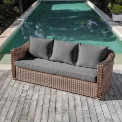 New Salotto da giardino in resina intrecciata 5 pezzi Calvi Seppia e grigio scuro Salotto Da Giardino
