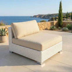 Salotto da giardino in resina intrecciata 2 posti 3 pezzi Palma Bianco e beige Salotto Da Balcone|Salotto Da Giardino