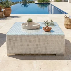 Salotto da giardino in resina intrecciata 2 posti 3 pezzi Palma Bianco e beige Salotto Da Balcone|Salotto Da Giardino