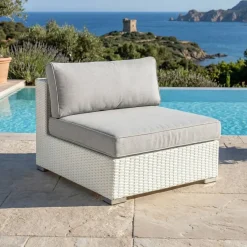 Hot Salotto da giardino in resina intrecciata 2 posti 3 pezzi Palma Bianco e grigio Salotto Da Balcone|Salotto Da Giardino