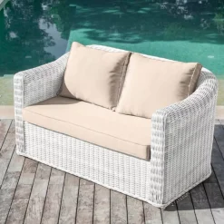 Outlet Salotto da giardino in resina intrecciata 4 posti 4 pezzi Calvi Bianco e tortora Salotto Da Giardino