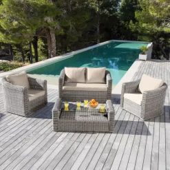 Salotto da giardino in resina intrecciata 4 posti 4 pezzi Calvi Grigio e tortora Salotto Da Giardino