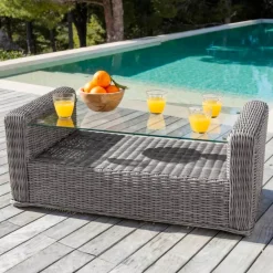 Salotto da giardino in resina intrecciata 4 posti 4 pezzi Calvi Grigio e tortora Salotto Da Giardino