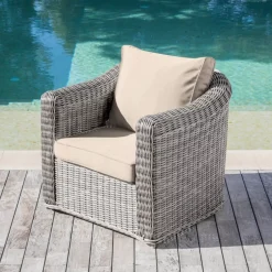 Outlet Salotto da giardino in resina intrecciata 5 posti 4 pezzi Calvi Grigio e tortora Salotto Da Giardino