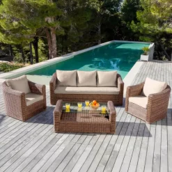 New Salotto da giardino in resina intrecciata 5 posti 4 pezzi Calvi Seppia e tortora Salotto Da Giardino