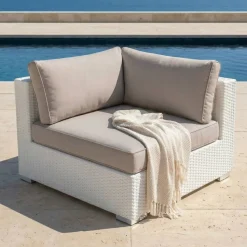 Clearance Salotto da giardino in resina intrecciata 5 posti 6 pezzi Palma Bianco e tortora Salotto Da Giardino