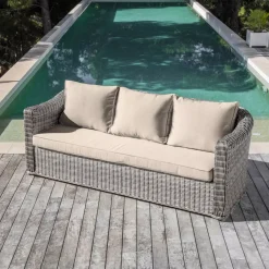 Clearance Salotto da giardino in resina intrecciata 5 pezzi Calvi Grigio e tortora Salotto Da Giardino