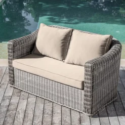 Clearance Salotto da giardino in resina intrecciata 5 pezzi Calvi Grigio e tortora Salotto Da Giardino