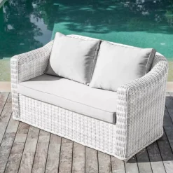 Sale Salotto da giardino in resina intrecciata 4 posti 4 pezzi Calvi Bianco e grigio chiaro Salotto Da Giardino