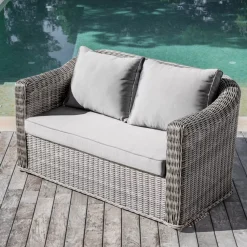 New Salotto da giardino in resina intrecciata 4 posti 4 pezzi Calvi Grigio e grigio chiaro Salotto Da Giardino