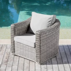 Sale Salotto da giardino in resina intrecciata 5 pezzi Calvi Grigio e grigio chiaro Salotto Da Giardino