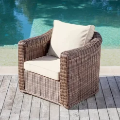 Sale Salotto da giardino in resina intrecciata 4 posti 4 pezzi Calvi Seppia e beige Salotto Da Giardino
