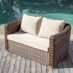 Sale Salotto da giardino in resina intrecciata 4 posti 4 pezzi Calvi Seppia e beige Salotto Da Giardino