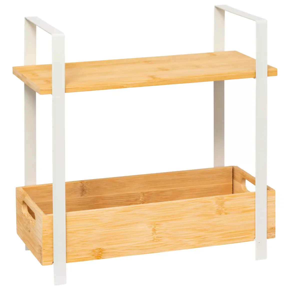 Scaffale cucina in legno a 2 livelli con contenitore (H30 cm) Ordera Bianco