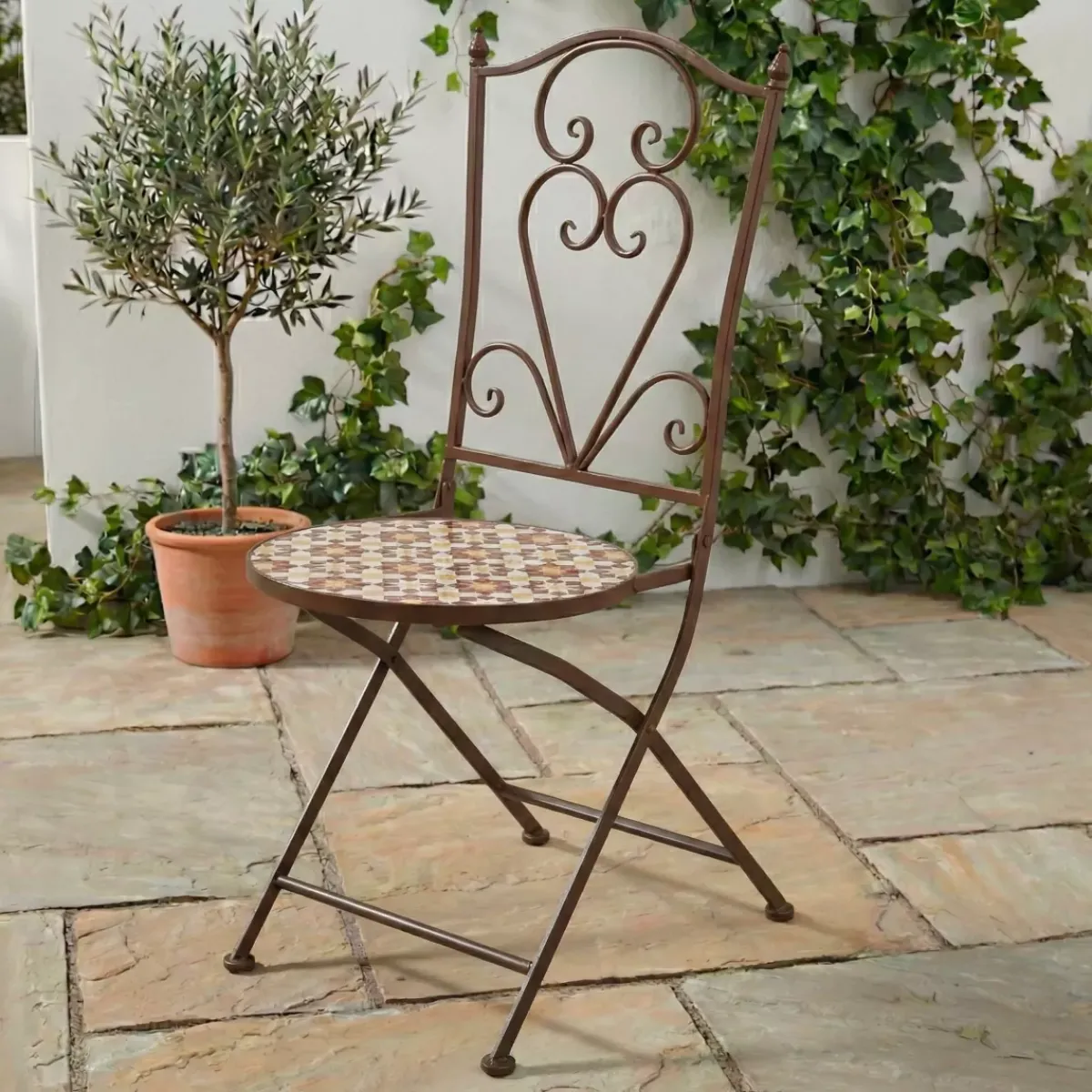 Clearance Sedia bistro pieghevole in mosaico Madrid Salotto Da Balcone|Sedie Da Giardino