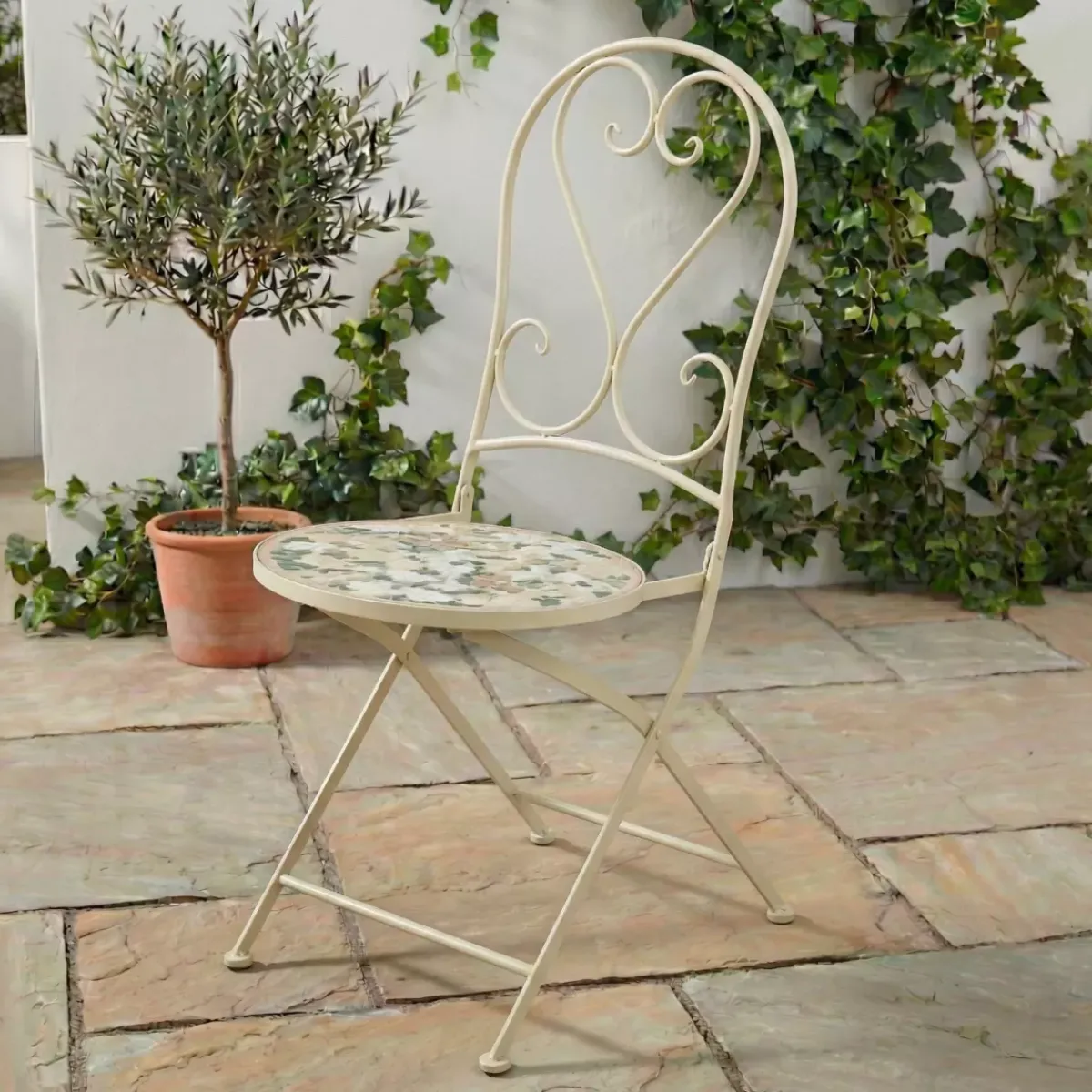Online Sedia bistrot pieghevole in mosaico Genève Crema Salotto Da Balcone|Sedie Da Giardino
