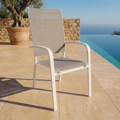 Online Sedia da giardino impilabile in alluminio con schienale alto Murano Bianco e tortora Sedie Da Giardino