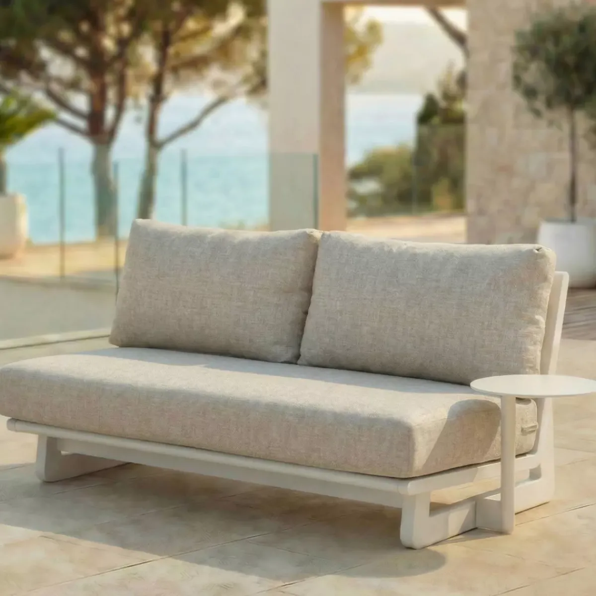 New Set angolare da giardino in alluminio 6 posti Long Beach Bianco cenere e beige Salotto Da Giardino