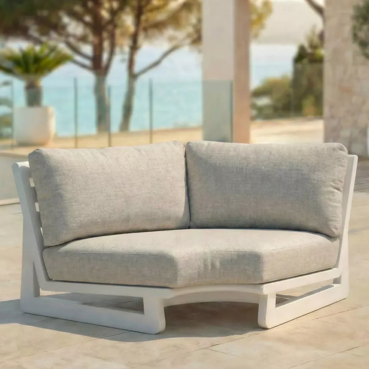 New Set angolare da giardino in alluminio 6 posti Long Beach Bianco cenere e beige Salotto Da Giardino