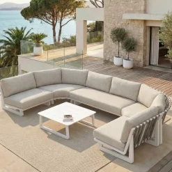 Best Set angolare da giardino in alluminio 6 posti Long Beach Bianco cenere e tortora Salotto Da Giardino
