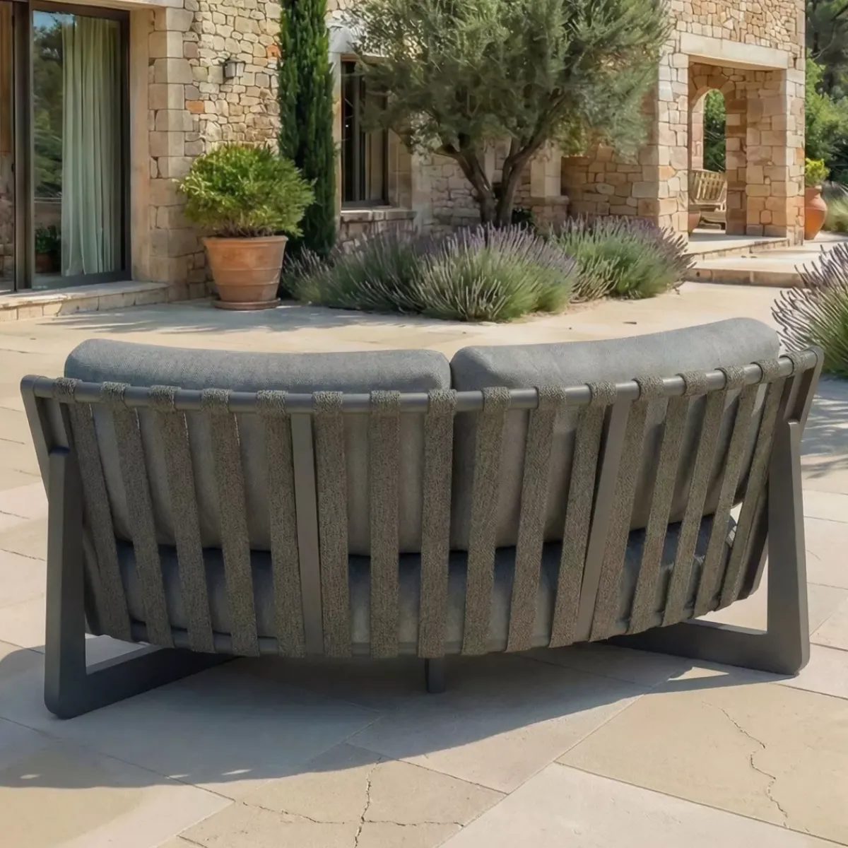 Set angolare da giardino in alluminio 6 posti Long Beach Grigio Salotto Da Giardino