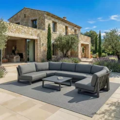 Set angolare da giardino in alluminio 6 posti Long Beach Grigio Salotto Da Giardino