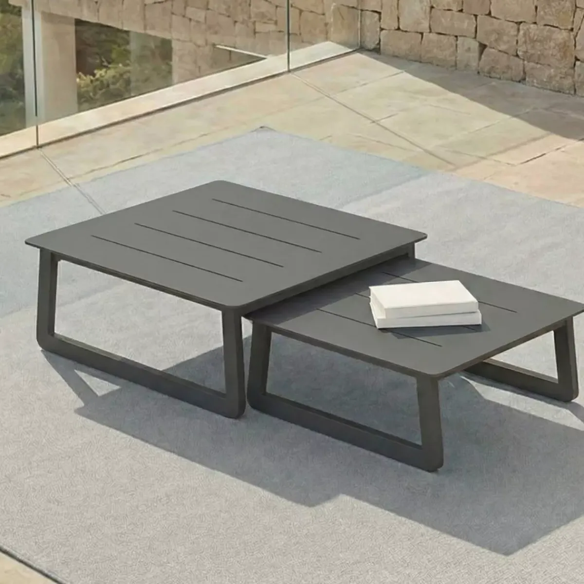 Set angolare da giardino in alluminio 6 posti Long Beach Grigio Salotto Da Giardino