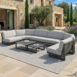 Clearance Set angolare da giardino in alluminio 7 pezzi Long Beach Antracite e grigio chiaro Salotto Da Giardino