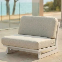 Outlet Set angolare da giardino in alluminio 5 pezzi Long Beach Bianco cenere e beige Salotto Da Giardino