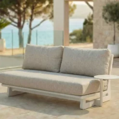 Outlet Set angolare da giardino in alluminio 5 pezzi Long Beach Bianco cenere e beige Salotto Da Giardino