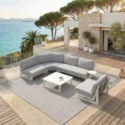Best Set angolare da giardino in alluminio 5 pezzi Long Beach Bianco cenere e grigio chiaro Salotto Da Giardino