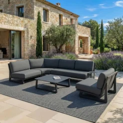 Sale Set angolare da giardino in alluminio 5 pezzi Long Beach Grigio Salotto Da Giardino
