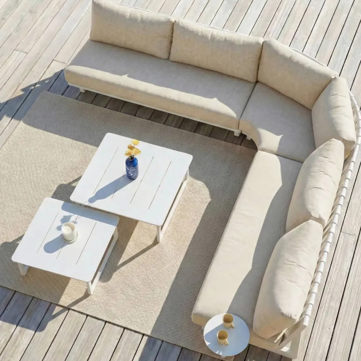 Online Set angolare da giardino in alluminio Long Beach Bianco cenere e beige Salotto Da Giardino
