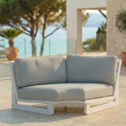 Discount Set angolare da giardino in alluminio Long Beach Bianco cenere e tortora Salotto Da Giardino