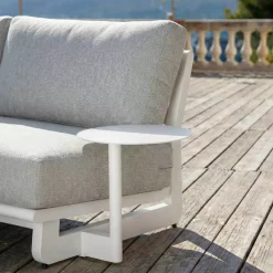 Clearance Set angolare da giardino in alluminio 6 posti 6 pezzi Long Beach Bianco cenere e grigio chiaro Salotto Da Giardino