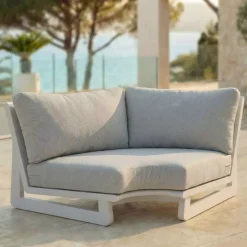 Clearance Set angolare da giardino in alluminio 6 posti 6 pezzi Long Beach Bianco cenere e grigio chiaro Salotto Da Giardino