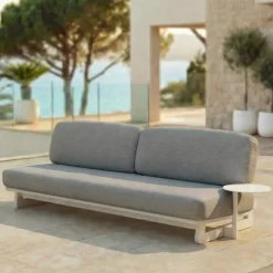Sale Set angolare da giardino in alluminio 6 posti 6 pezzi Long Beach Bianco cenere e tortora Salotto Da Giardino