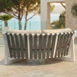 Sale Set angolare da giardino in alluminio 6 posti 6 pezzi Long Beach Bianco cenere e tortora Salotto Da Giardino