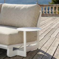 Sale Set angolare da giardino in alluminio 6 posti 6 pezzi Long Beach Bianco cenere e tortora Salotto Da Giardino