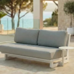 Sale Set angolare in alluminio per giardino 5 pezzi Long Beach Bianco cenere e tortora Salotto Da Giardino