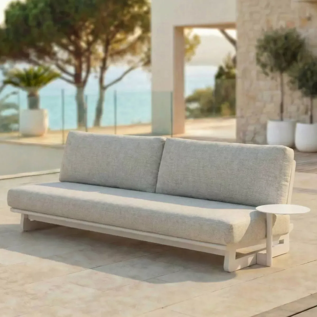 Discount Set angolare in alluminio per giardino 6 posti 6 pezzi Long Beach Bianco cenere e beige Salotto Da Giardino