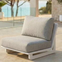 Clearance Set angolare in alluminio 7 pezzi Long Beach Bianco cenere e tortora Salotto Da Giardino