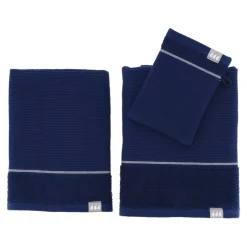 Best Set asciugamani 50x90 cm + 70x130 cm + 1 guanto da bagno Japandi Blu marino e argento Biancheria Bagno|Asciugamani Bagno