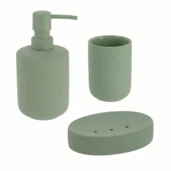 Set bicchiere distributore e porta sapone in grès Timeless Verde cachi