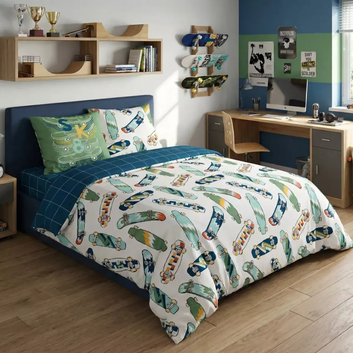 Set copripiumino e due federe per bambini in cotone California Biancheria Da Letto Bambini