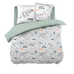 Outlet Set copripiumino e due federe per bambini in cotone (200 x 200 cm) Galassia Bianca Biancheria Da Letto Bambini