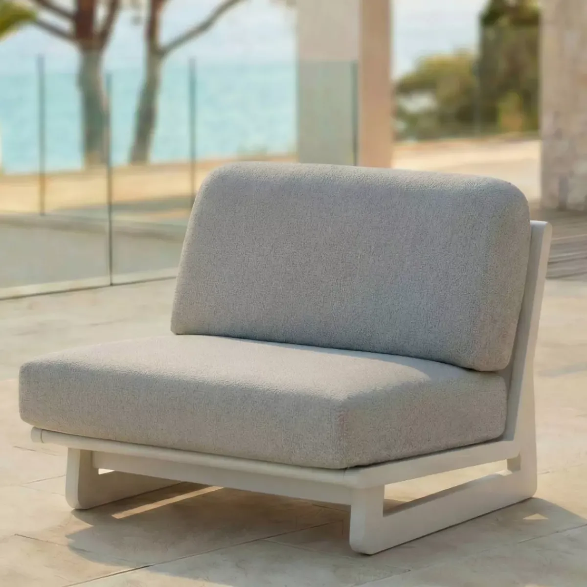 Online Set da giardino angolare in alluminio 7 pezzi Long Beach Bianco cenere e grigio chiaro Salotto Da Giardino