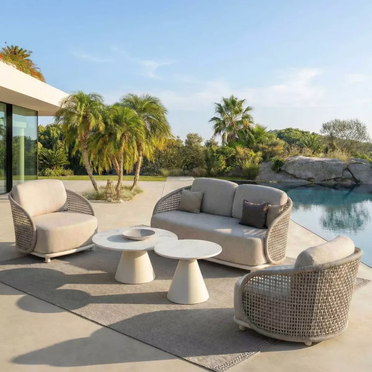 Outlet Set da giardino effetto rattan e alluminio 4 posti 5 pezzi Riviera Salotto Da Giardino